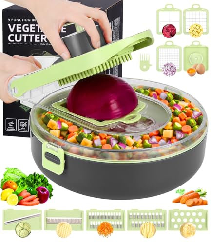 Gemüseschneider, 12 in 1 Gemüsehobel mit 8 Austauschbare Klingen, Zwiebelschneider, Gurkenhobel, Vegetable Chopper, Gemüse Schneider, für Hobeln von Obst Gemüse, Karotte, Kartoffel, Zwiebel, Knoblauch