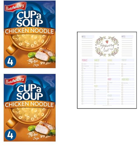 Cup a Soup Bundle With Batchelors Cup a Soup Chicken Noodle 4 Sachets 94g - Pack of 2 with Grocery List Card