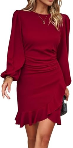 Haibang Vestito Donna Elegante Maniche Lunghe Aderente Mini Abito da Sera con Orlo Irregolare a Coda di Pesce Sexy Tubino Bodycon Dress per Business Formale Lavoro Cerimonia Cocktail Party Festa