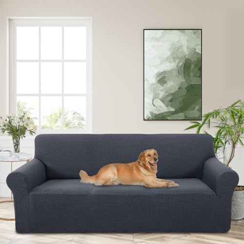 Luxshare Home Stretch Couch Cover Washable Sofa Slipcover Furniture Protector with Non Skid Foam and Elastic Bottom for Kids, Dog(Large/Dark Gray)