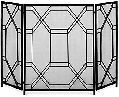 Fireplace Screen Guard, Foldable Fireplace Screen With Doors, Mesh Fire Guard/Stove Screen for Fireplaces, 3-Panel Screen Safety Barrier, Free Standing or Wall Fixed (Color : Gold)