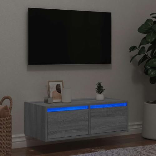 Gecheer TV-bänk med LED-lampor Sonoma-grå 75 x 35,5 x 25 cm, modern TV-skåp, TV-bänk med LED, soffbord, TV-skåp, TV-skåp, P860234