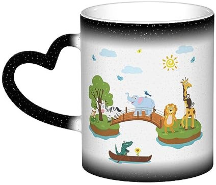 XTXGBT Tazas de café gigantes con estampado de animales de la selva, taza mágica de cerámica sensible al calor, gran regalo