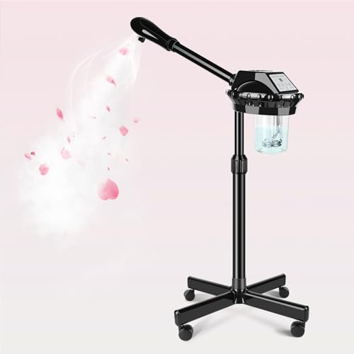 Vaporizador facial profesional, vaporizador facial sobre ruedas con más vapor, altura y ángulo ajustables, vaporizador facial para limpieza facial profunda, vaporizador de esteticistas para belleza
