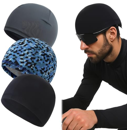 KUMSODE 3 Piezas Gorro de Ciclismo Transpirable, Gorra para Casco de Moto Verano, Gorra Debajo del Casco, Forro de Casco Absorbe Sudor, Gorro de Correr Hombre y Mujer, Ciclismo Gorro Deportivo