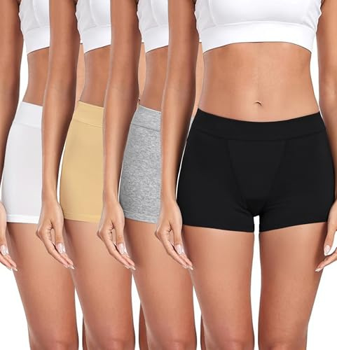 Ocexteur Shorty Anti Frottement Cuisse Femme Coton Lot de 4-Femme Boxer Shorties Culotte sans Couture Basics Panty