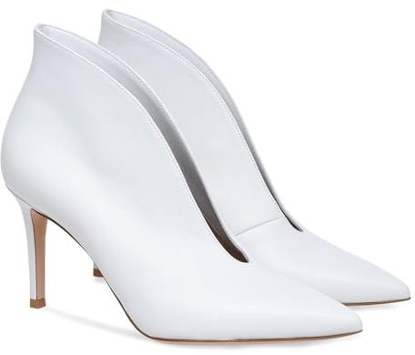 Botines de Tacón Alto con Punta Puntiaguda para Mujer, Elegantes y Sin Cordones Botines Cortos para Vestido de Noche Sexys y Cómodas de Tacón Medio para Bodas Fiestas Oficina,Blanca,42 EU