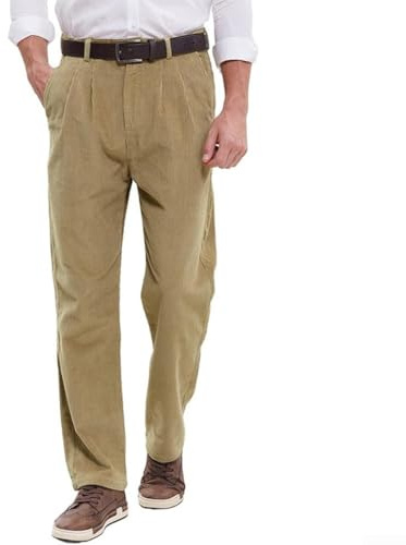 Pantalones de pana para hombre con pliegues dobles, ajuste holgado, pierna recta, pantalones casuales para uso durante todo el año (L caqui)