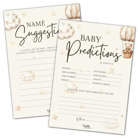 CharmeFleur 20 stycken Kortlek för baby shower för att avslöja barnets kön och baby shower – 10 kort med förutsägelser och tips för bebisen och 10 kort med förslag på namn