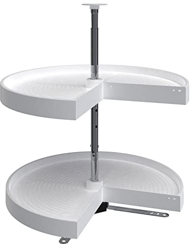 Rev-A-Shelf 24 Pie-Cut Dual Tier Lazy Susan Organizer for Corner Base Kitchen Cabinets, Plastic Home Rotating Storage Shelves, White, 2942-24-11-1