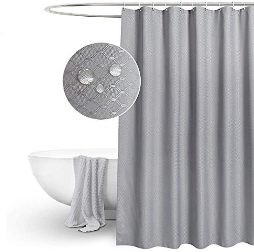 EurCross Long Shower Curtain 180 x 200cm,Heavy Grey Waffle Weave Fabric Washable Bathroom Curtains for Shower Waterproof Mildew Resistant Polyester with Hooks,Size W 72 x L 78
