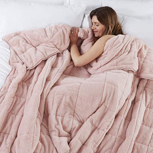 TEDDY FLEECE Weighted Blanket for Adults Soft Sherpa Throw Sleep Therapy Autism Sensory Anxiety Stress Relief Insomnia Sleeping Aid (Blush Pink, Single Size - 125cm x 150cm - 4kg (9lb))