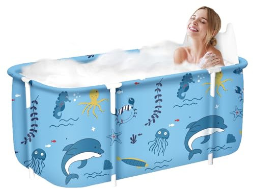 Sinbide Baignoire Pliable Adulte, Grand Antidérapant Baignoires Portable Mobile pour Douche, Pliante SPA Baignoire pour Petite Salle de Bain, Trempage Autoportante Baignoire, 132x68x47cm (Vert)