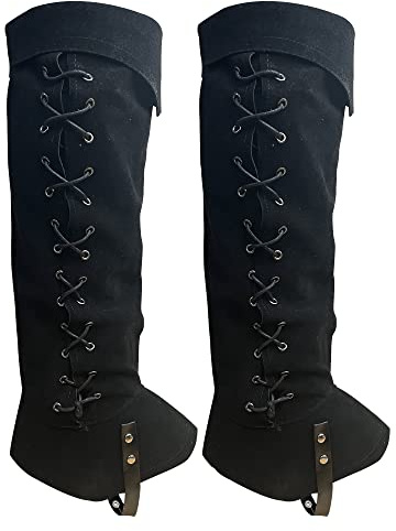 FORNYIN Medieval Leg Covers Faux Leather Pirate Viking Renaissance Steampunk Boot Tops Shoe Covers with Studs Costume Accessory Footwear for Hallowee Black