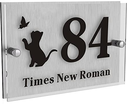 House Numbers Plaques Acrylic Door Number Plaques for Wall Personalised Door Signs Modern Glass Effect Rectangle Road Name House Number Plaques(Design 3)