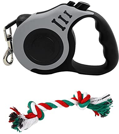 1 correa retráctil para perro con 1 correa de juguete para perro, cuerda de nailon de 5 m con mango antideslizante, freno de una mano (gris)