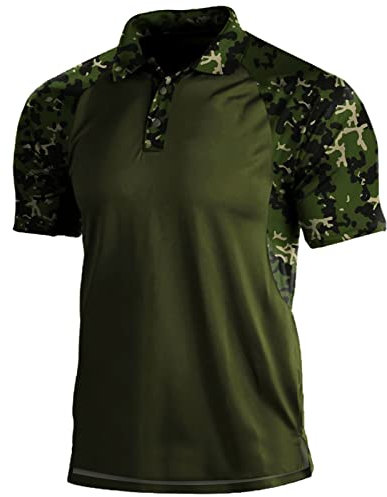 Mens Camouflage Outdoor Polo Shirt Short Sleeves Military Tactical Golf T-Shirts Athletic Moisture Wicking Casual Tees(Army Green,3X-Large)