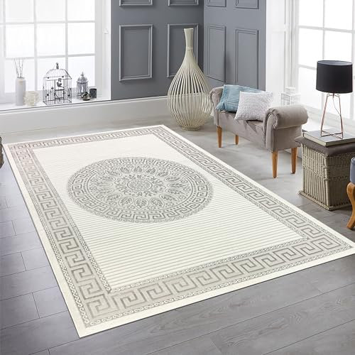 Teppich-Traum Wohnzimmer Schlafzimmer Teppich Kurzflor Designerteppich Orient modern edel elegant glänzend Creme grau 160x230 cm