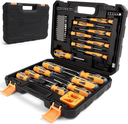 MulWark Magnetisk skruvmejselsats 59 delar kromvanadiumstål, ergonomisk design skruvmejselset med skruvdragarfodral med slitsad, Phillips, Hex, Pozidriv, Torx och precision, magnetiserare deagnetizer