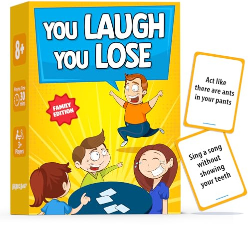 BRAVEBUG You Laugh You Lose Game - Funny Charades Kids Games - Board Games for Kids & Teens - Try Not to Laugh Challenge - Sleepover Party Supplies for Girls, Birthday Game for Family, Kids & Girls
