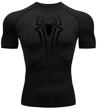 Herren Spider Print Kompressionsshirt, schnell trocknendes T-Shirt, Gym Lauftrikot, atmungsaktiv Kurzarm, Frühling, Sommer Bodybuilding-T-Shirts für Herren, Top, modisch, Workout