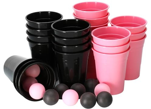 Lot de 22 gobelets à bière pong - 12 balles de ping pong - En plastique rigide - Réutilisables - 473 ml - Pour fête entre amis, famille, fête (rose noire)