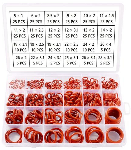 YIXISI 385 Pièces 24 Tailles Joint Torique Rouge Kit d'assortiment, Joints Toriques Métriques en Silicone, pour Robinet, Véhicule Climatisation, Electroménagers, Roulement, Pompe