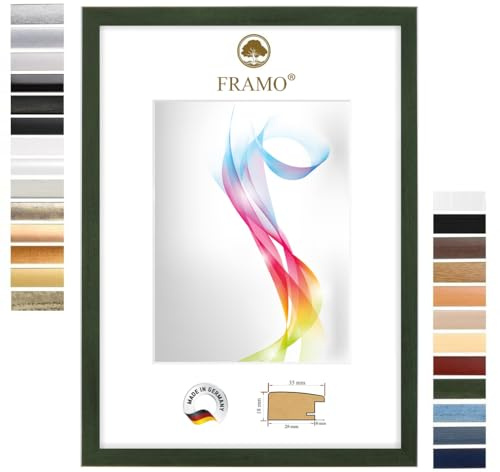 FRAMO Cadre photo en bois 33 x 50 cm (Dimension de l'image) en Vert-essuyé | Taille sélectionnable | Affiches | Puzzle | Collage | Sur mesure | personnalisés