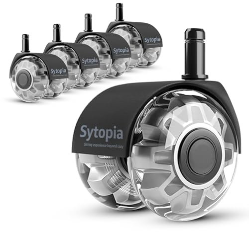 Sytopia 1KEA Lot de 5 roulettes pour chaise de bureau avec tige de 10 mm x 22 mm, pour chaise de bureau 1KEA, roulettes pour sols durs pour remplacer le tapis de protection du sol, gris