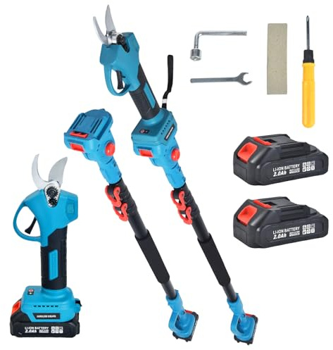SINWE Akku Astschere Teleskop, 30MM Gartenschere mit 2 Akku 2000mAh,Elektrische Gartenschere mit Teleskopstange bis 5 m Reichweite Bürstenloser Motor Baumschere(Teleskop Astschere)