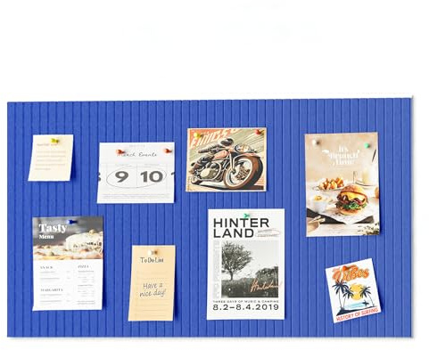 Rokeblau 60x40cm Bulletin Board, Decorative Felt Pin Board, 0.9cm Thick Foldable Photo Display Board with Self-Adhesive Tape, Vision Board for School Home Kitchen Office Walls - Dark Blue