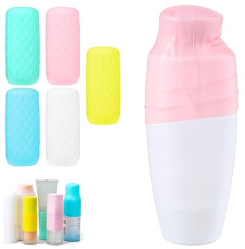 Tyqour 5 Pack Elastic Sleeves for Leak Proofing Silicone Covers for Travel Toiletries Reusable Leak Proof Silicone Bottle Covers Travel Bottle Covers Travel Fits Various Travel Size Bottles