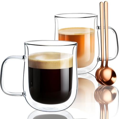 Double Walled Glass Coffee Mugs, 12 OZ, Set of 2
