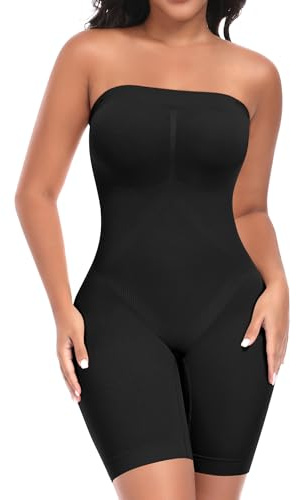 Werena Women's Strapless Shapewear Bodysuit Tummy Control Body Shaper Seamless Full Body Butt Lifting Shapewear Shorts Scuplting Shaping Body Suit with Removable Straps (Black,S)