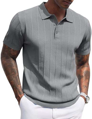 COOFANDY Mens Polo Shirts Short Sleeve Button Down Collar Polos Regular Fit Summer Holiday Casual Beach T Shirt Dark Gray L