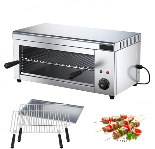 Salamandre électrique Professionnelle - 2 Kw - Température 50-300°C - Compacte et Robuste - Idéal pour Griller, Gratiner et Réchauffer - Cuisine en Acier Inoxydable Comprend 2 Grils, 220V