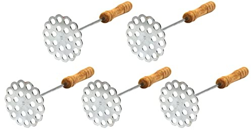 Wakects Potatisstötare, Spud Smasher i Rostfritt Stål med Trähandtag, 5 Stycken 9,3 X 2,8 Tum Manuell Potatispressare för Kök Restaurang Hemmatlagning Mjuk Mat