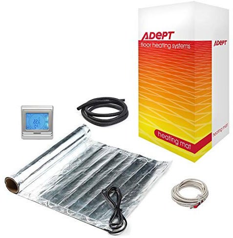 Electric Underfloor Heating Mat Kit for Laminate or Engineered Wood Flooring - 140W/m2-4m2 with Silver Touchscreen Programmable Thermostat