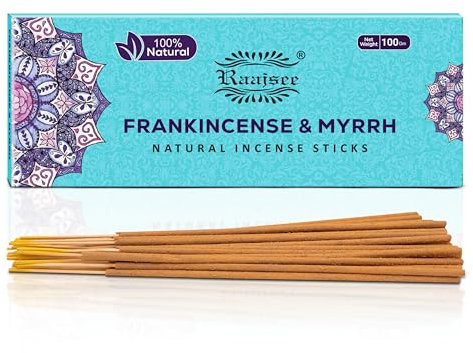 Raajsee Räucherstäbchen 100-G-Packung Incense Sticks, Frankincense & Myrrh Räucherstäbchen Weihrauch,Spirituelle Geschenke Holy Smokes Raucherstächen Chakra Rauchstäbe Set