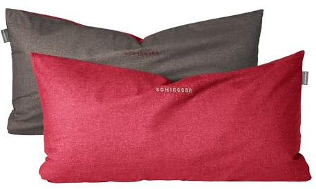 Schiesser Kissenhülle Doubleface im 2er Set | Renforcé | 100% Baumwolle aus nachhaltiger Produktion | 40x80cm | Rot-Dunkelgrau
