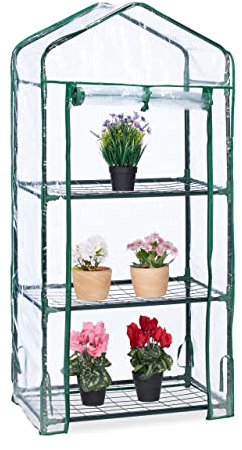 Relaxdays Gewächshaus Balkon, 3 Ebenen, Anzuchtregal HxBxT: 128 x 60 x 40 cm, PVC Foliengewächshaus, transparent-grün