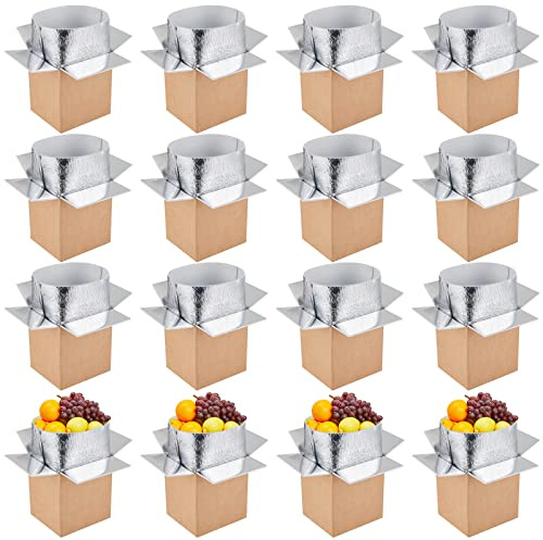 Henoyso 16 Pcs 6.5'' x 6'' x 5'' Small Insulated Cold Shipping Boxes for Frozen Food with Aluminum Foil Liner Insulated Bag Thermal Cooler Cold Pack Boxes for Hot or Fresh Food Mailing Packing