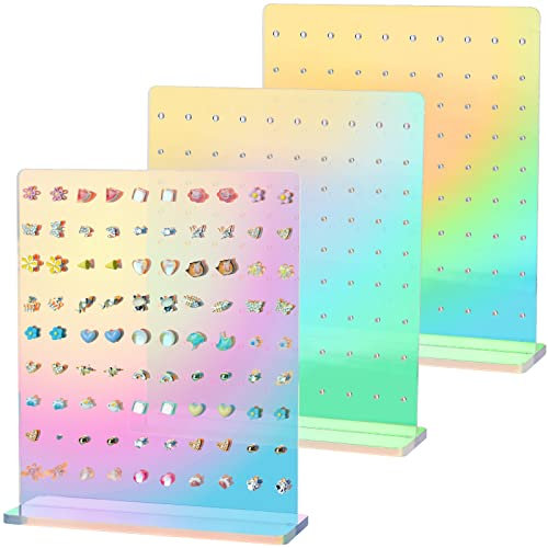 NiHome Schillernder Ohrringhalter mit 90 Löchern, Regenbogenfarben, schillernde Ohrstecker, Schmuckständer, 3er-Set, Ständer, Organizer, Acryl-Ohrringhalter, Organizer für Mädchen und Frauen