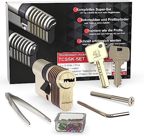 MULTIPICK 2-in-1 Trainingzylinder Set - [inkl. 50-tlg. Pinning-Kit] Lockpicking - Lock Picking Tool - variables 6-Stift EU Übungsschloss - Schloss knacken - Trainingsschloss für Profis & Anfänger
