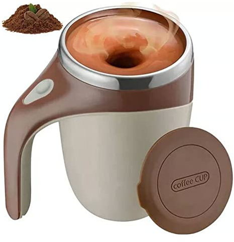 Taza de café Agitadora Magnética Eléctrica, Taza Mezcladora de Acero Inoxidable, Taza de Viaje, Taza Mezcladora Automática para café, Leche, Cacao, 380ML (Marrón)
