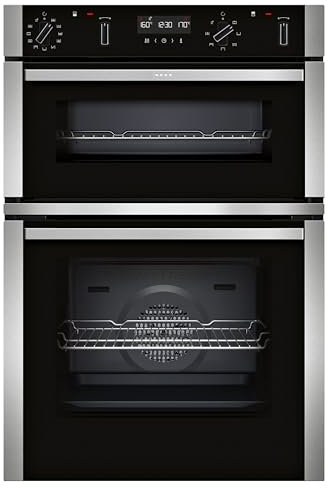NEFF N50 U2ACM7HH0B Double Oven with Pyrolytic Self Cleaning, Wifi Enabled with Home Connect, Integrated, Stainless Steel, 88.8 x 59.4 x 55cm (H x W x D)