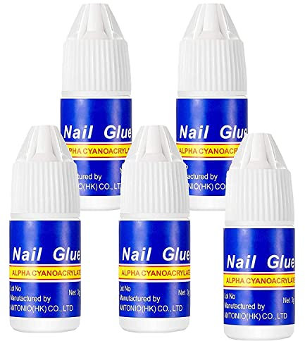 5 Pack Nail Glue Extra Strong Quick-Dry Adhesive for False Nails, Tips & Rhinestones – Professional Salon & Home Use Nail Art Decoration 3ml Each Bottle