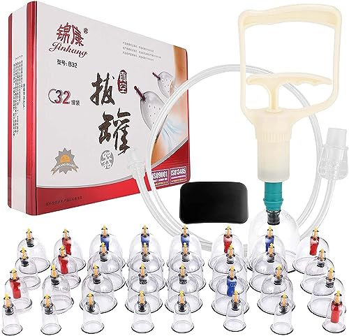 32 Cupping Cups Set for Traditional Chinese Therapy and Cupping Massage Vacuum Cupping Kit for Medical Cupping and Suction Acupuncture