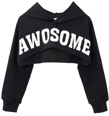 Jugaoge Flicka skuren topp huvtröja kort magfri sweatshirt sport huvtröja lös passform dansskjorta hip hop street dans-toppar streetwear