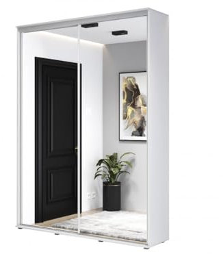 Meble Slupia Kleiderschrank ZUZA - Schiebetüren, Geteilte Tür, Kleiderstange, Zwei Spiegel - Schrank für Schlafzimmer, Vorraum, Garderobe - Holzwerkstoff - 150x242x45 cm, Weiß